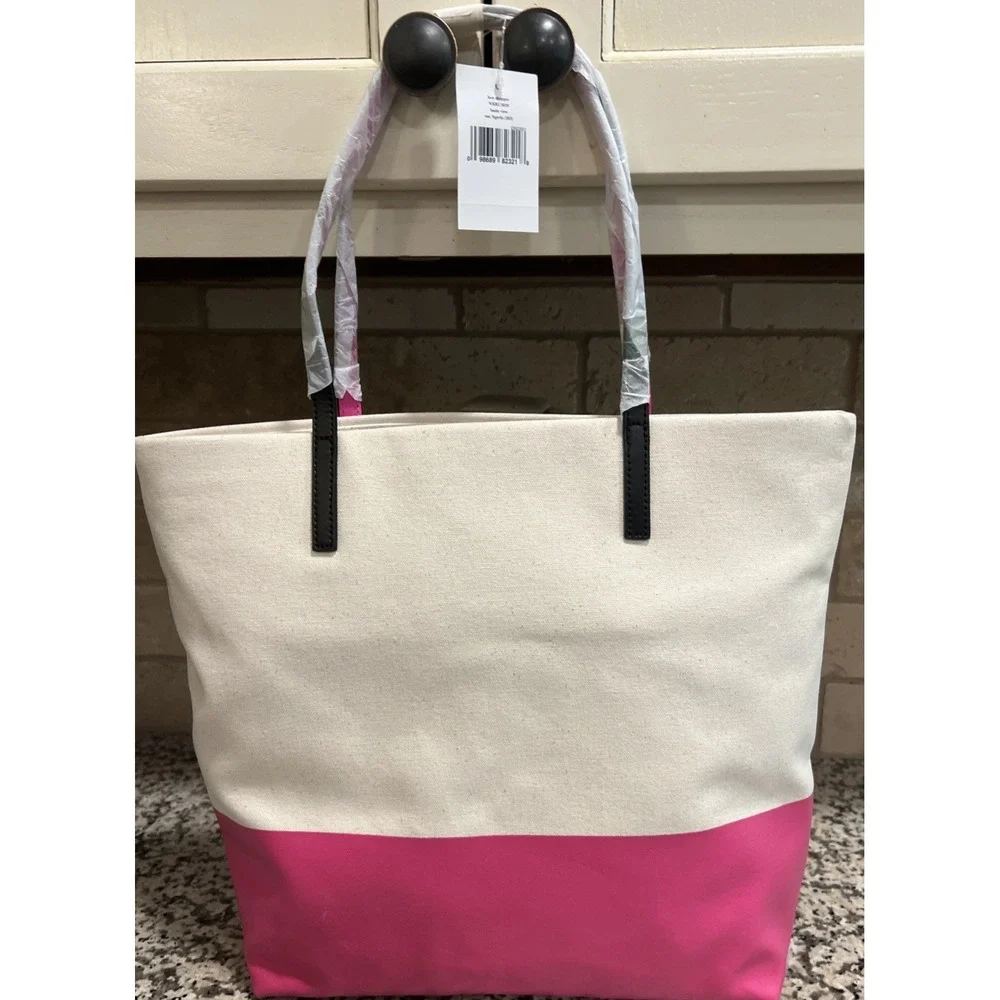 NEW Kate Spade BASIN VIEW Bon Shopper LOGO Tote Bag CANVAS Leather Purse Pink - Picture 11 of 11